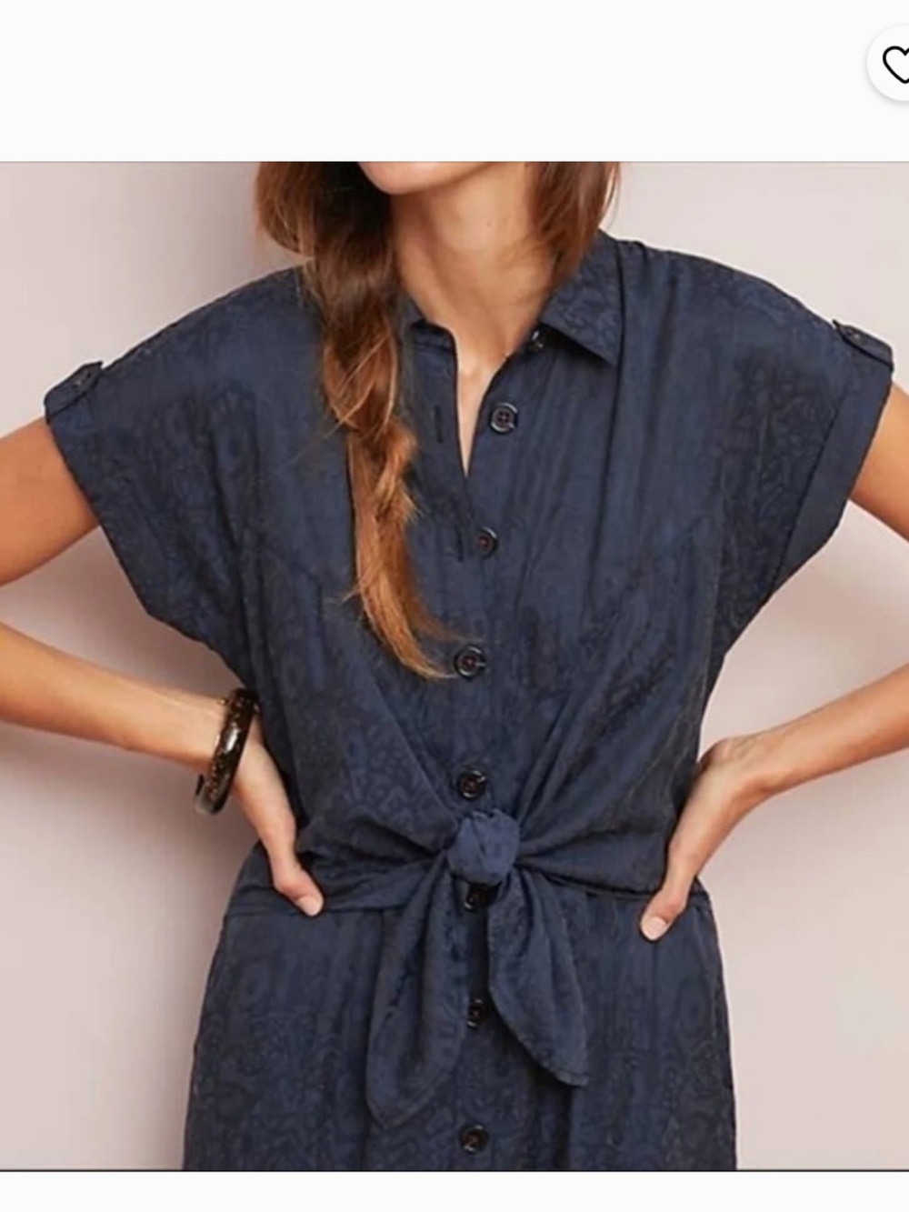 Ett:Twa James by Anthropologie Tie-Waist Button-Front Jumpsuit, Dark Navy Sz 12 - Picture 2 of 15